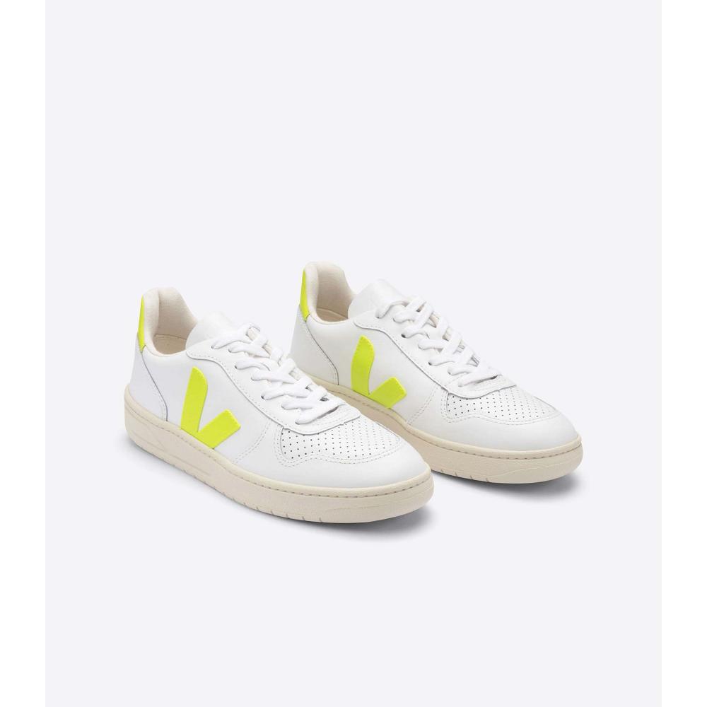 Women's Veja V-10 LEATHER Sneakers White/Mint | SG 647HAP